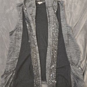 Juicy Couture Gray Sleeveless Cardigan with Sequin Trim